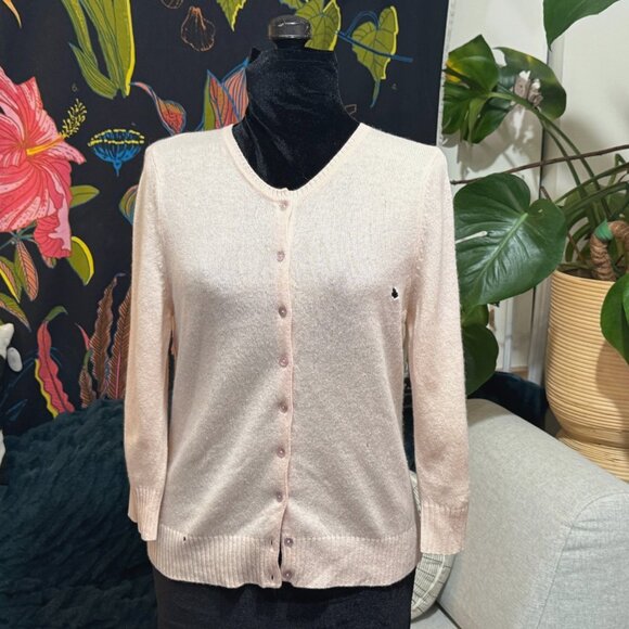 100% Cashmere Button-Down Cardigan Sweater, Blush Pink, Juniors L, Circa 1990s - Picture 5 of 16